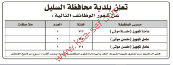 وظائف شاغرة – بلدية محافظة السليل