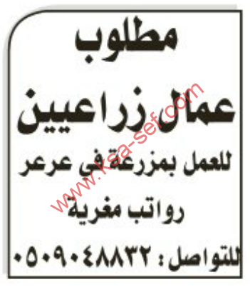 وظائف شاغرة عمال زراعيين – عرعر