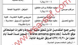 للسعوديين فقط ... مطلوب مراقب صحي وموسمي ومتابع تحصيل لأمانة منطقة المدينة المنورة