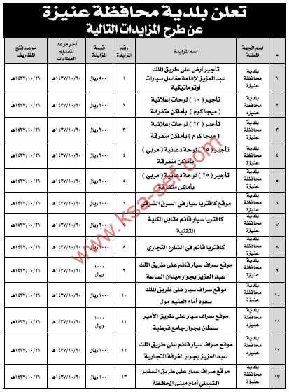 مزايدات تأجير أرض ولوحات إعلانية ودعائية ومواقع صراف