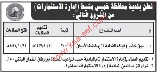 مشروع سوق خضار وفواكه القطعة 13 بمخطط الأسواق بمحافظة خميس مشيط