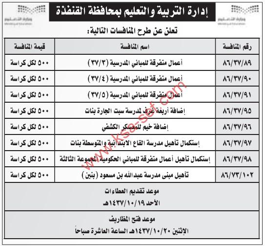 منافسات متفرقة للمباني المدرسية وتأهيل مدارس بمحافظة القنفذة