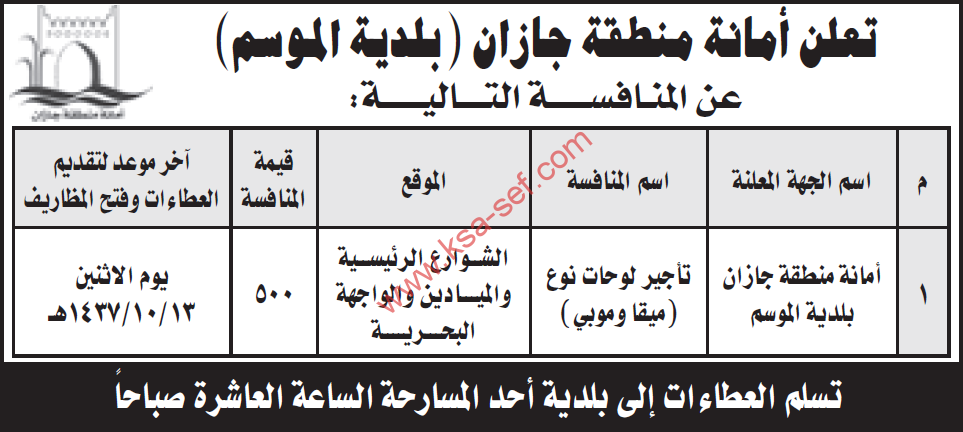 منافسة تأجير لوحات نوع ( ميقا وموبي )