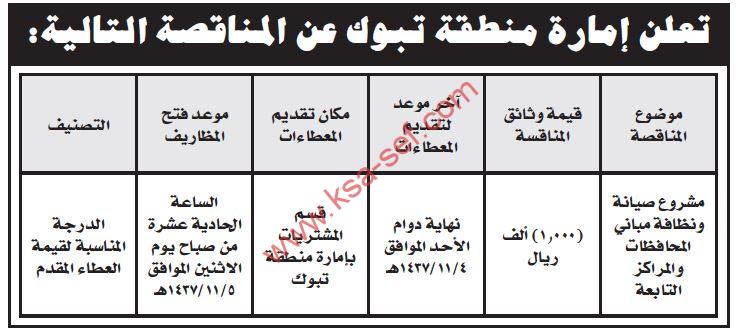 مناقصة مشروع صيانة ونظافة مباني المحافظات والمراكز التابعة