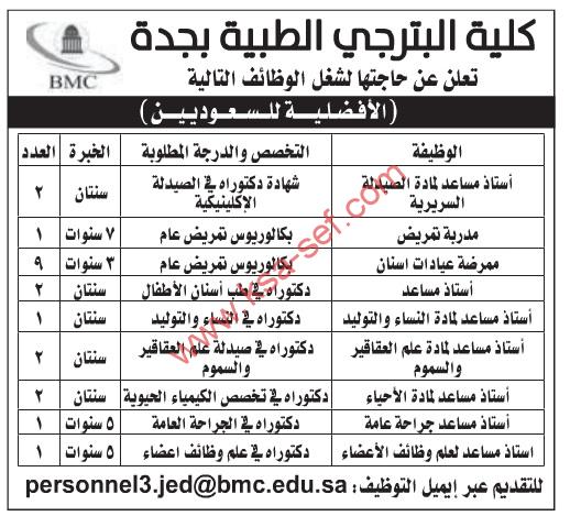 وظائف تعليمية بكلية البترجي الطبية بجدة