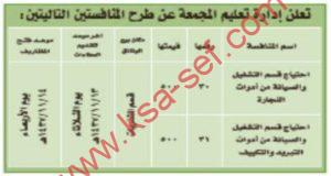 منافسات احتياج قسم التشغيل والصيانة من أدوات النجارة والتبريد والتكييف بإدارة تعليم المجمعة