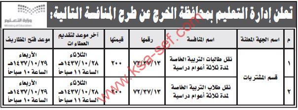 منافسات نقل طلاب وطالبات التربية الخاصة لمدة ثلاثة أعوام دراسية بإدارة التعليم بمحافظة الخرج