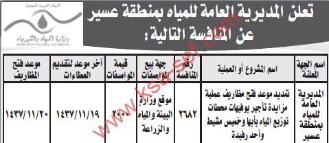 تمديد منافسة تأجير بوفيهات - المديرية العامة للمياه