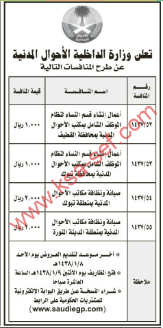 طرح عدة منافسات لوزارة الداخلية الأحوال المدنية