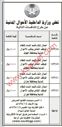 طرح عدة منافسات لوزارة الداخلية الأحوال المدنية