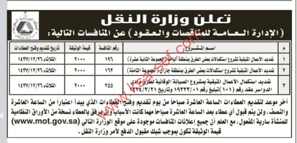 طرح عدة منافسات لوزارة النقل