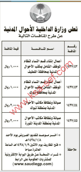 طرح منافسات لوزارة الداخلية الأحوال المدنية