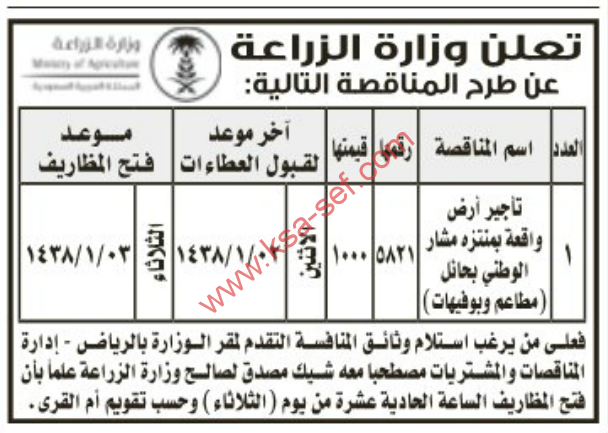 مناقصة - تأجير ارض واقعة بمنتزه مشار الوطني بحائل ( مطاعم وبوفيهات ) ص 18