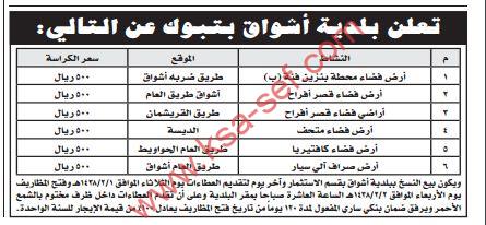 طرح عدة عطاءات لبلدية أشواق بتبوك
