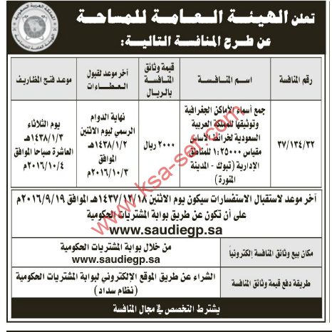 طرح منافسة للهيئة العامة للمساحة