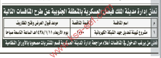 منافسة- مشروع تهيئة تعديل جهد الشبكة الكهربائية