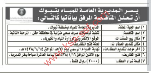 مناقصة- تنفيذ توصيلات صرف صحي منزلية في محافظة حقل - المرحلة الثانية