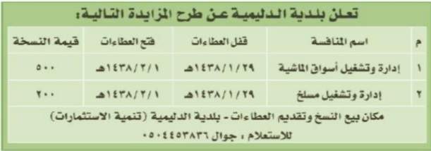 مزايدة - بلدية الدليمية