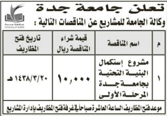 مناقصة - استكمال البنية التحتية - جامعة جده