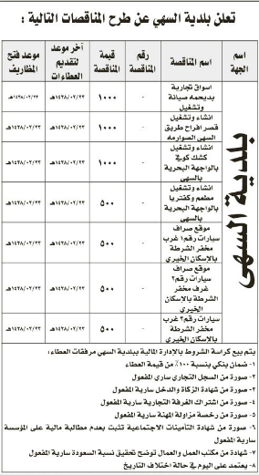 مناقصة - بلدية السهي 