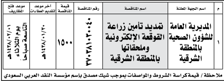 تمديد تأمين زراعة القوقعة الالكترونية وملحقاتها - المنطقة الشرقية