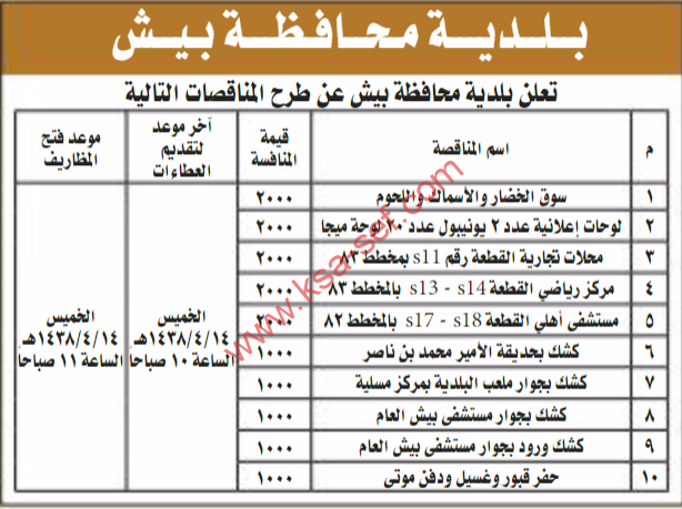 مناقصات - بلدية محافظة بيش