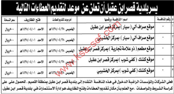 منافسات - بلدية قصر ابن عقيل