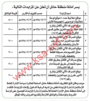 مزايدة - أمانة منطقة حائل