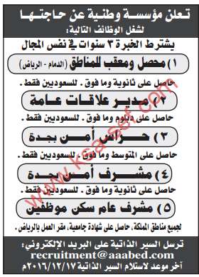 وظائف ادارية وحراسة - مؤسسة وطنية