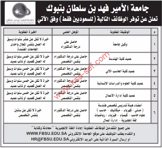 وظائف عليا - جامعة الامير فهدبن سلطان / بوك