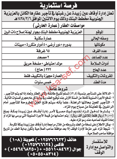 فرصة استثمارية - ادارة اوقاف عين زبيدة 2