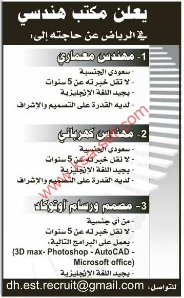 وظائف هندسية – ومصمم ورسام اوتوكاد