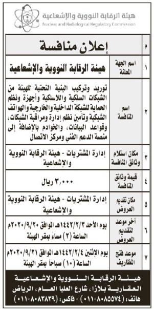 إعلان منافسة هيئة الرقابة النووية والإشعاعية 